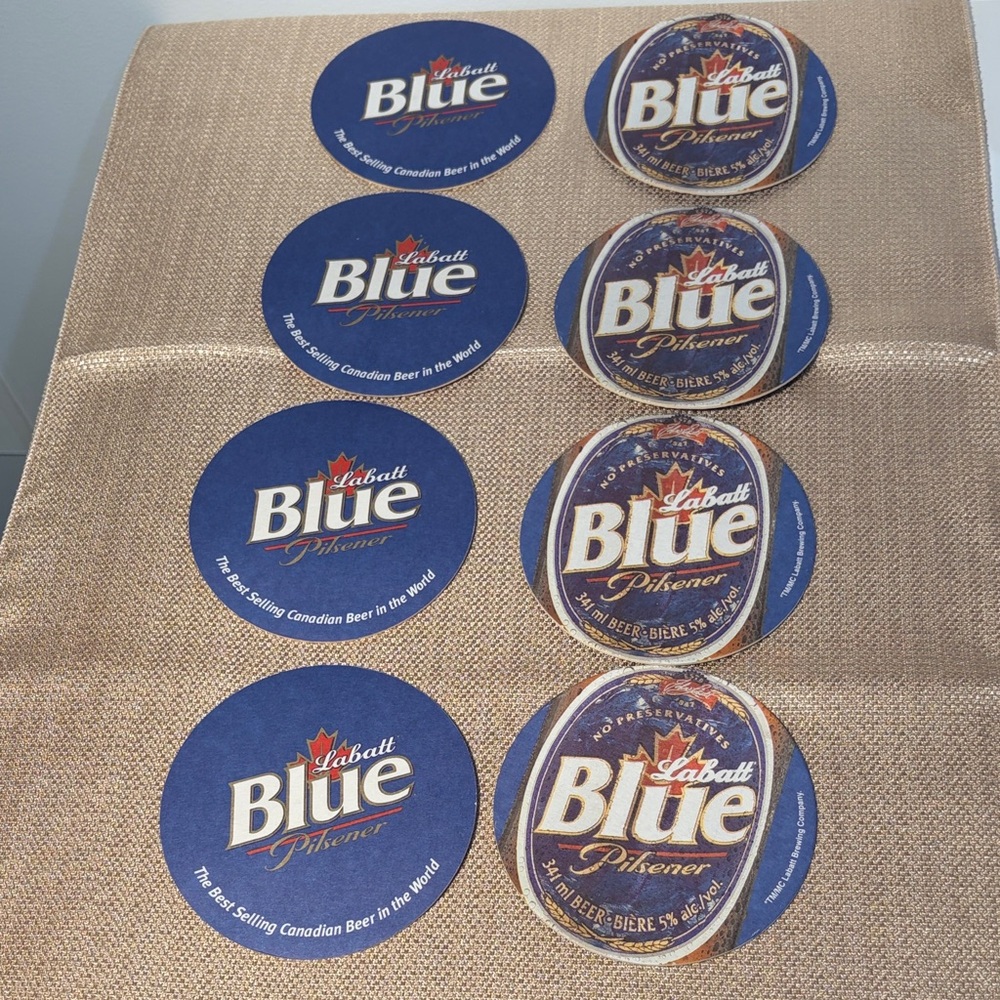 Set of 10 Vintage Cardboard Labatt Blue Reverse able Beer Coasters